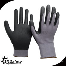 SRSAFETY 15G knitted nylon & spandex glove,coated black foam nitrile gloves